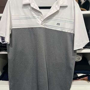 Travis Mathew White and Gray Polo Shirt with Two-Tone Design